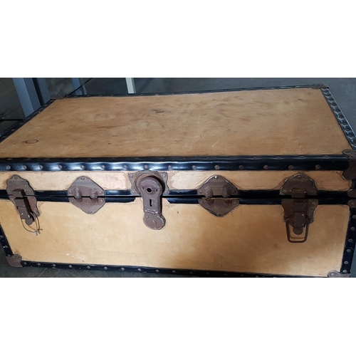 73 - Wooden Travelling Trunk with Reinforced Corners, with Handles and Clasps (92 x 31 x 35cm)