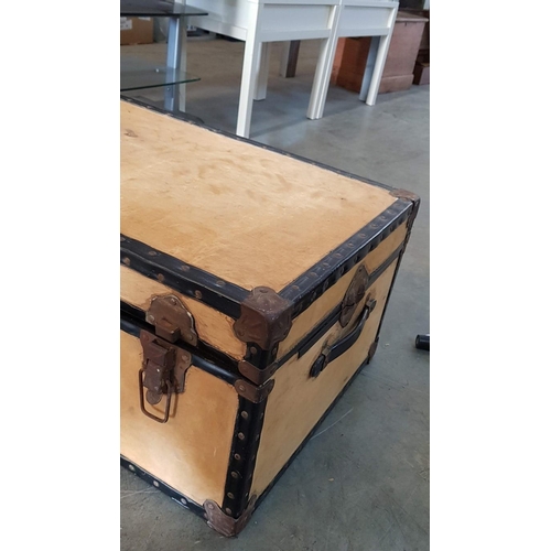 73 - Wooden Travelling Trunk with Reinforced Corners, with Handles and Clasps (92 x 31 x 35cm)