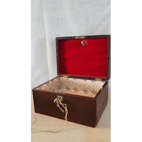 80 - Victorian trinket box with hidden drawer, and flap in lid with insert for personal papers. . Mahogan... 