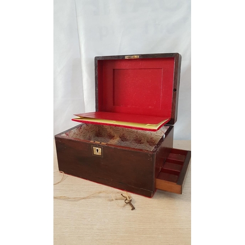 80 - Victorian trinket box with hidden drawer, and flap in lid with insert for personal papers. . Mahogan... 