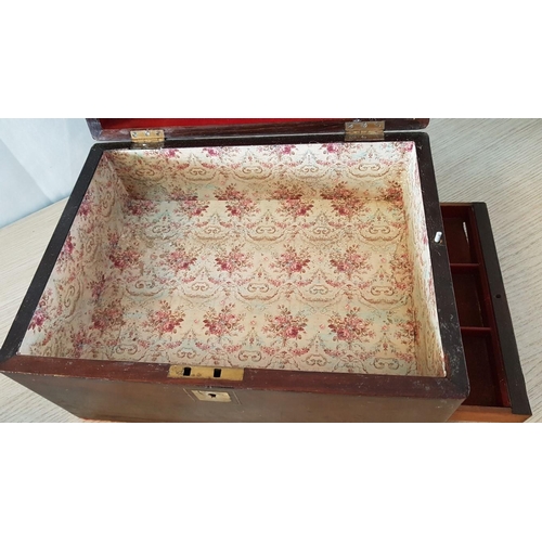 80 - Victorian trinket box with hidden drawer, and flap in lid with insert for personal papers. . Mahogan... 