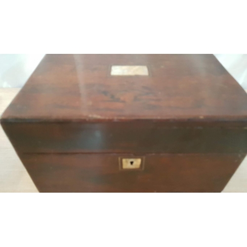 80 - Victorian trinket box with hidden drawer, and flap in lid with insert for personal papers. . Mahogan... 