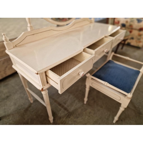 215 - French Country Style, Vintage White Finish Dressing Table with 3-Drawers, Swing Mirror on Turned Sup... 