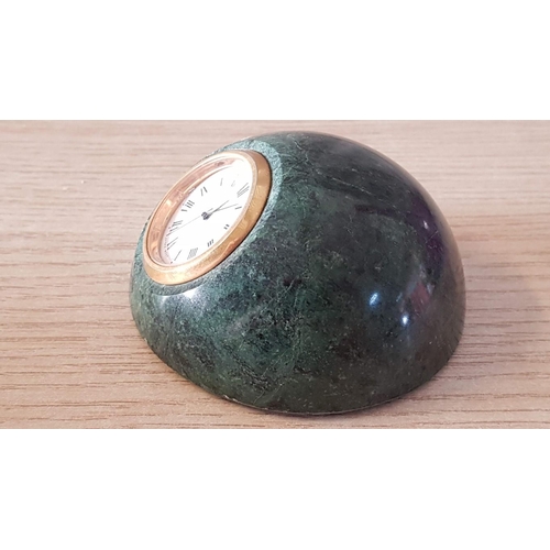 113 - Dome Shaped / Half Sphere Green Marble Desk Clock, Quartz Japan Movement, (Approx. Ø: 8cm)