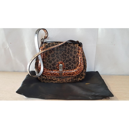 115 - Fendi Leopard Animal Print Brown Canvas and Leather Shoulder Bag with Gold Tone Clasp, Together with... 