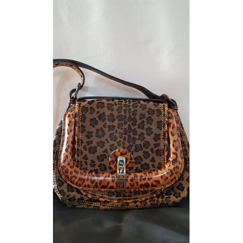 115 - Fendi Leopard Animal Print Brown Canvas and Leather Shoulder Bag with Gold Tone Clasp, Together with... 