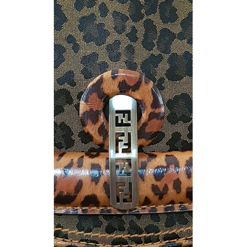 115 - Fendi Leopard Animal Print Brown Canvas and Leather Shoulder Bag with Gold Tone Clasp, Together with... 