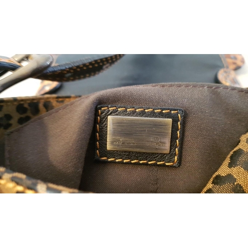 115 - Fendi Leopard Animal Print Brown Canvas and Leather Shoulder Bag with Gold Tone Clasp, Together with... 