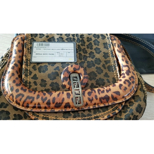 115 - Fendi Leopard Animal Print Brown Canvas and Leather Shoulder Bag with Gold Tone Clasp, Together with... 