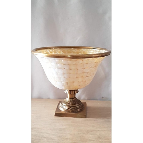 116 - Elegant Mother-of-Pearl and Brass Effect Pedestal Bowl, (Approx. H: 18cm, Ø: 22cm)