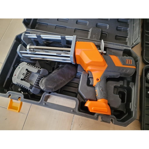 626 - 3 x Electric / Battery Powered Caulk Guns in Fitted Cases, Looks Unused, Note: NO Batteries Included... 