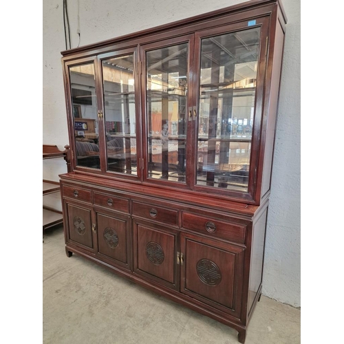 695 - Solid Wood Oriental Style Display Cabinet / Sideboard with 2 x Double Cupboards and 4 x Drawers with... 