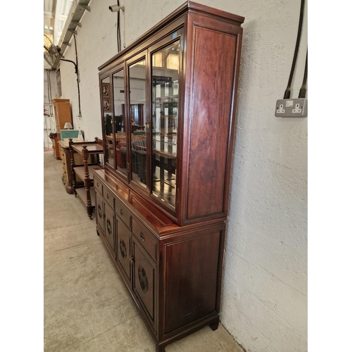 695 - Solid Wood Oriental Style Display Cabinet / Sideboard with 2 x Double Cupboards and 4 x Drawers with... 