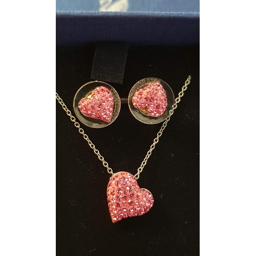 3 - Swarovski Crystal 'Heart' Set; Necklace and Matching Earrings in Original Box