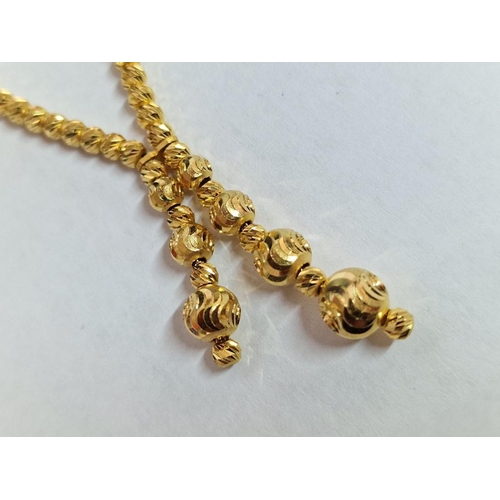 105A - Beautiful 22ct Gold Necklace with Gold Beads and Two Offset Graduating Dangling Beads, (Approx. L: 4... 