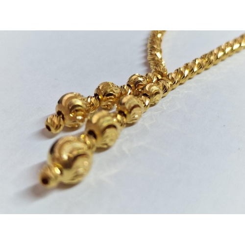 105A - Beautiful 22ct Gold Necklace with Gold Beads and Two Offset Graduating Dangling Beads, (Approx. L: 4... 