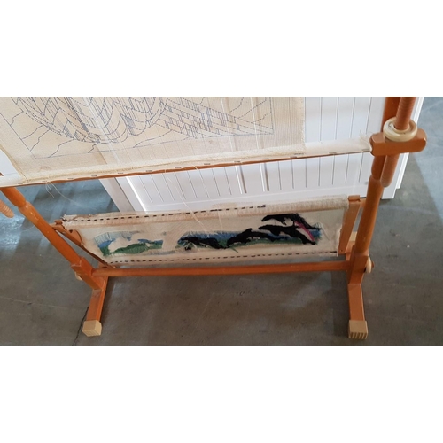 545y - Country Style Adjustable Wooden Tapestry Loom / Frame, Floor Standing,