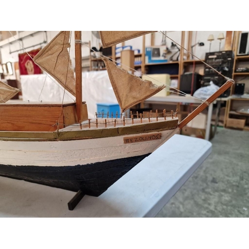 588y - Hand Made Model of a Ship / Boat, (Approx. L: 85cm)