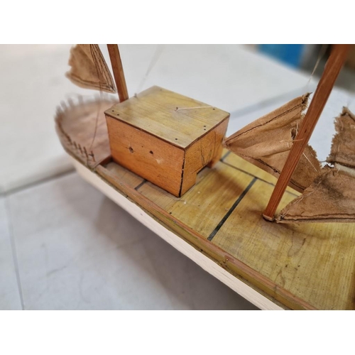 588y - Hand Made Model of a Ship / Boat, (Approx. L: 85cm)