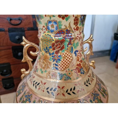 625y - Pair of Highly Decorated Satsuma Style Hand Painted Chinese Vases, (Approx. H: 60cm each), (2)