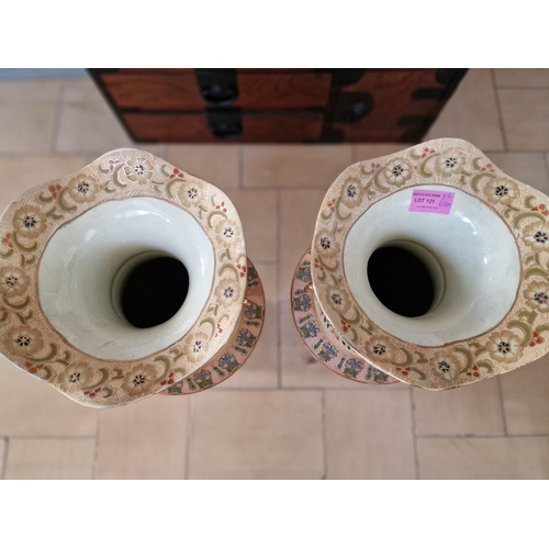 625y - Pair of Highly Decorated Satsuma Style Hand Painted Chinese Vases, (Approx. H: 60cm each), (2)