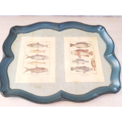 660y - 2 x Wooden Trays with Fish Theme, (Approx. 50 x 13.5cm and 41 x 31cm), (2)