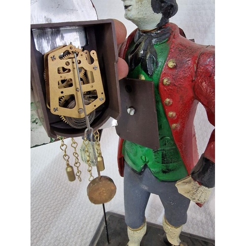 10 - Cast Iron Peddler Clock; Male Figure with Top Hat and Cane, Standing (Approx. H:41cm) with Key Wound... 