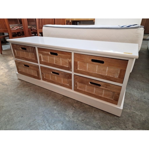 262 - Country Style Chest of Drawers / Hallway Bench Seat; White Finish with 6 x Wood Fronted Drawers, (Ap... 