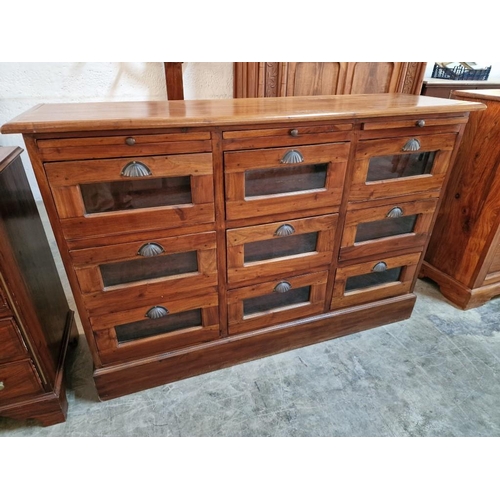 266 - Solid Wood Apothecary Style Sideboard / Chest of Drawers, with 9 x Drawers, Each with Glazed Front P... 