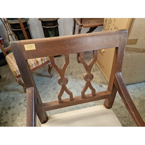 268 - Antique Style Wooden Armchair with Carved Back Rest and Studded Padded White Vinyl Seat, Over Turned... 