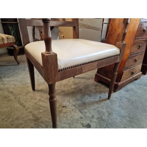 268 - Antique Style Wooden Armchair with Carved Back Rest and Studded Padded White Vinyl Seat, Over Turned... 