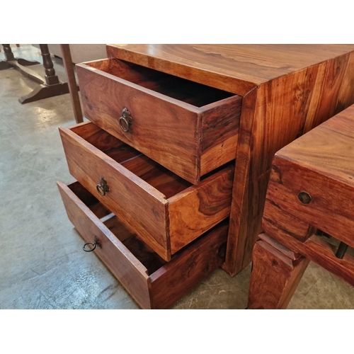 271 - Very Heavy Solid Sheesham / Indian Rosewood Hard Wood 3-Drawer Unit with Metal Handles, (Approx. 50 ... 