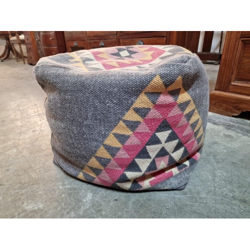 274 - Handmade Boho Style Embroidered Round Footstool, (Approx. Ø: 60cm), Together with Other Grey Square ... 