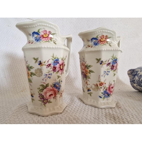 281 - Pair of Decorative Victorian Style Porcelain Jugs with Floral Pattern, Together with 'Abbey Ceramics... 