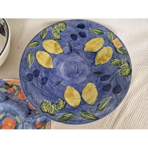 283 - Colourful Tableware; Large Round Fruit Bowl, Snack / Party Dish, Decorative Wall Plate and Other Bow... 