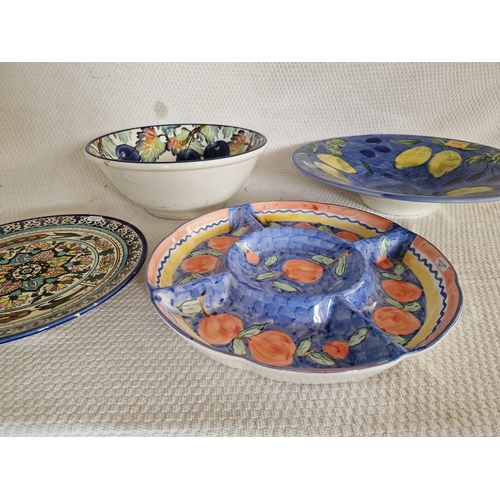 283 - Colourful Tableware; Large Round Fruit Bowl, Snack / Party Dish, Decorative Wall Plate and Other Bow... 