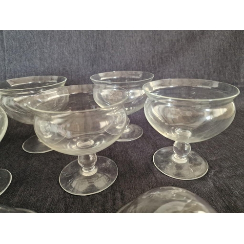 284 - Set of 8 x Glass Ice Cream Dishes, Together with 7 x Glass Candle Holders(?)