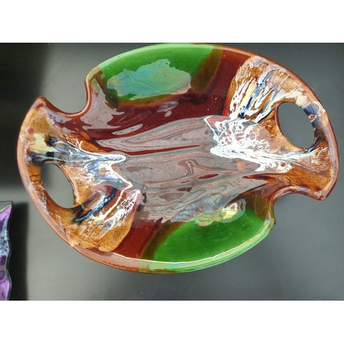 225 - 3 x different shaped cloured glass dishes