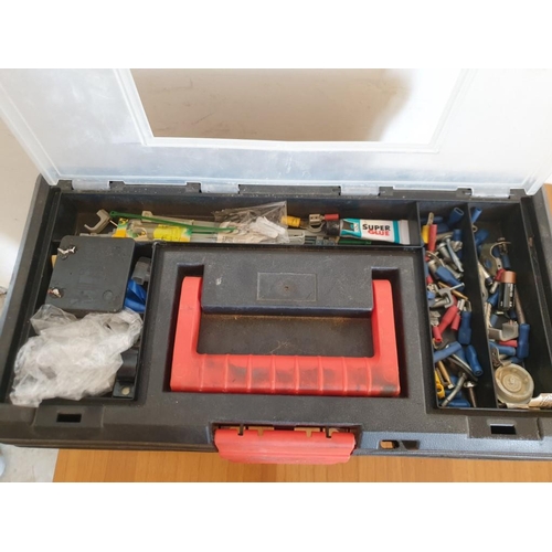 235 - Powerflex toolbox with an assortment of tools, fixings and soldering iron