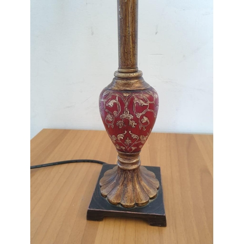 248 - Tall brass and red colour table lamp with beige shade, 75cm tall. (basic test and working)