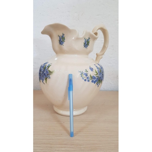 131 - Victorian Style Jug and Wash Bowl, (Ø: 38cm, H: 30cm), Transferware with Bouquets of 'Forget Me Nots... 