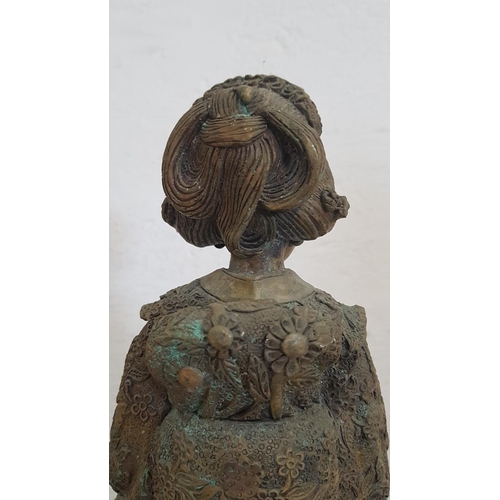 135 - Late 20th Century Brass (?) Statuette Representing a Geisha, (Approx. H: 43cm), Kimono Has Intricate... 