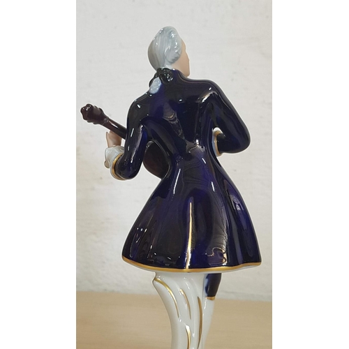 140 - Royal Dux Vintage Rococo Style Figurines of Lady Dancer (H: 21cm), and Man Playing Guitar (H: 22cm, ... 