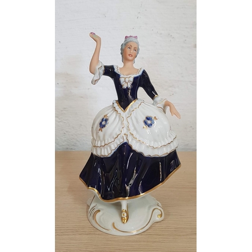 140 - Royal Dux Vintage Rococo Style Figurines of Lady Dancer (H: 21cm), and Man Playing Guitar (H: 22cm, ... 