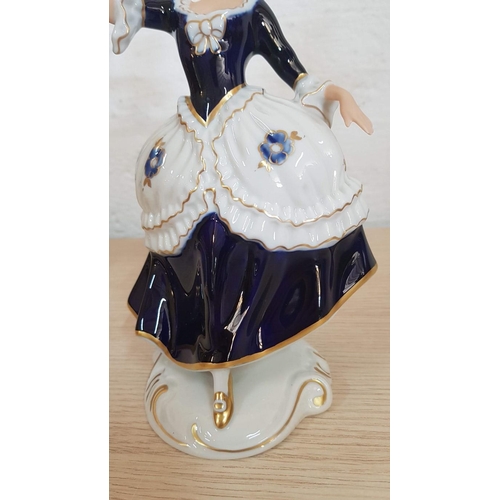 140 - Royal Dux Vintage Rococo Style Figurines of Lady Dancer (H: 21cm), and Man Playing Guitar (H: 22cm, ... 