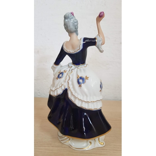 140 - Royal Dux Vintage Rococo Style Figurines of Lady Dancer (H: 21cm), and Man Playing Guitar (H: 22cm, ... 