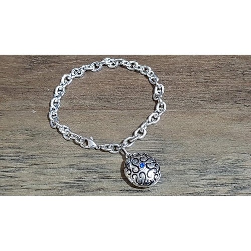 150 - Silver Tone Bracelets; 'Hello Kitty' with Watch Charm, and Charm Locket with Blue Stone Bracelet