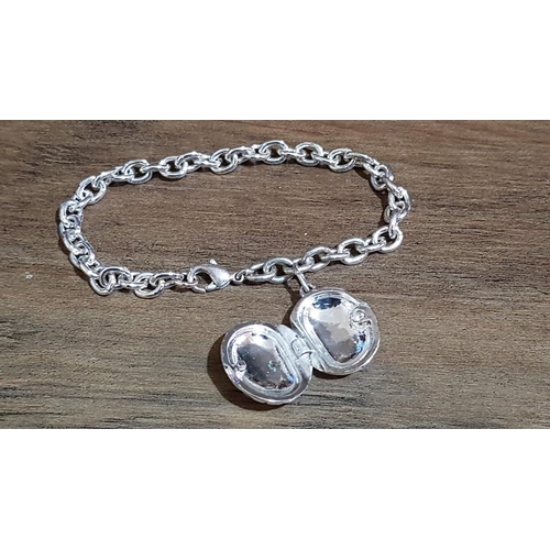 150 - Silver Tone Bracelets; 'Hello Kitty' with Watch Charm, and Charm Locket with Blue Stone Bracelet