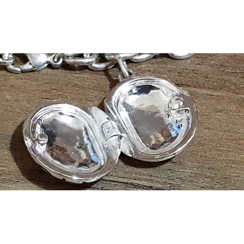 150 - Silver Tone Bracelets; 'Hello Kitty' with Watch Charm, and Charm Locket with Blue Stone Bracelet