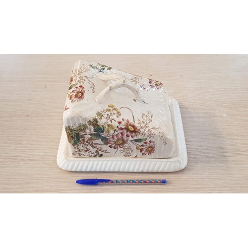 18 - Late Victorian cheese plate with cover – stamped V with floral decoration – 17cm x 19 x 15 overall